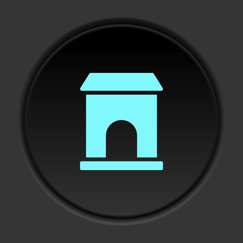 Round button icon, building, college. Button banner round, badge interface for application illustration on dark background vector