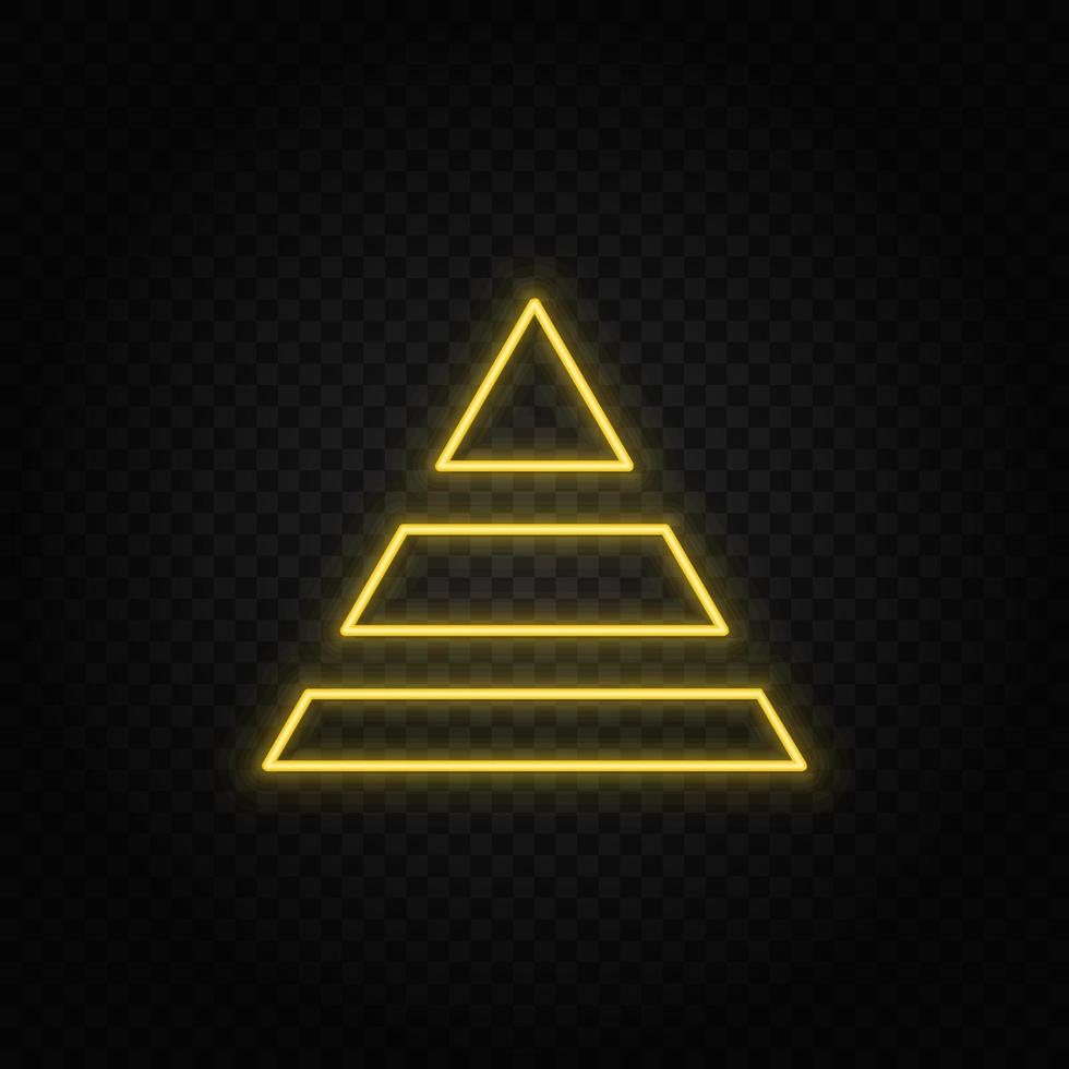 Yellow neon icon career, finance, pyramid.Transparent background. Yellow neon vector icon on dark background