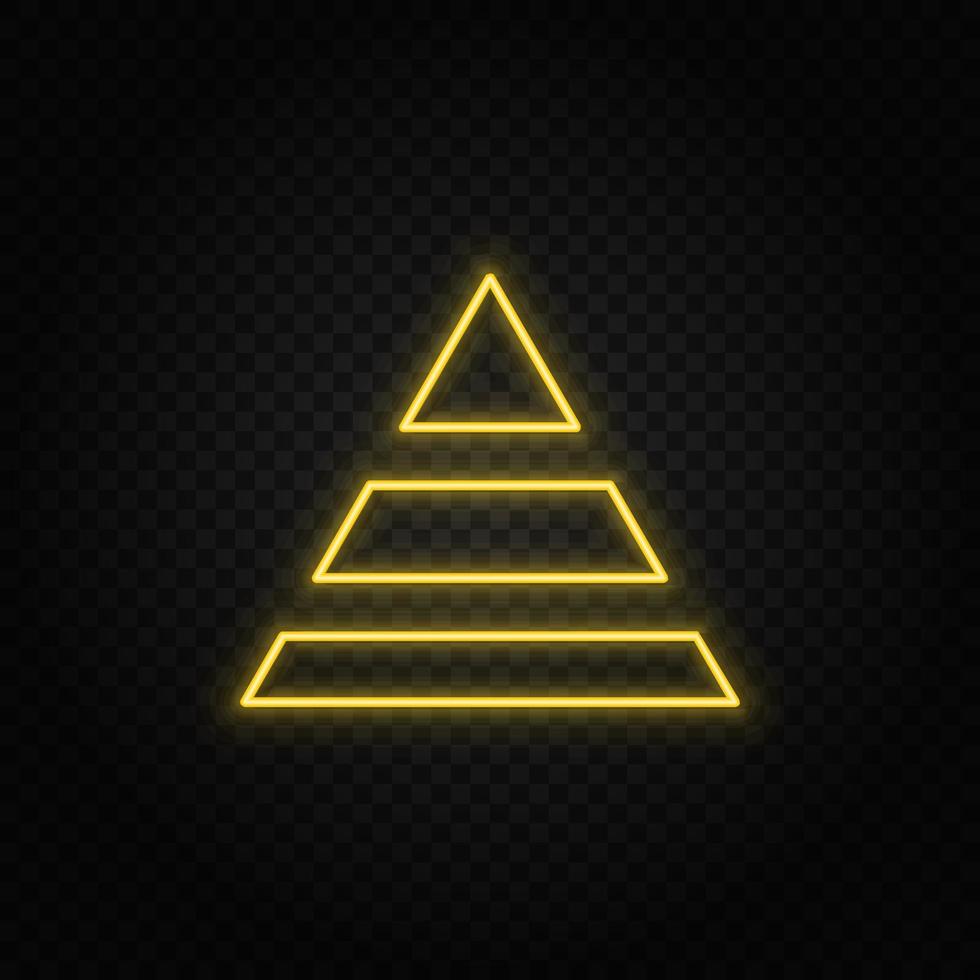 Yellow neon icon career, finance, pyramid.Transparent background. Yellow neon vector icon on dark background