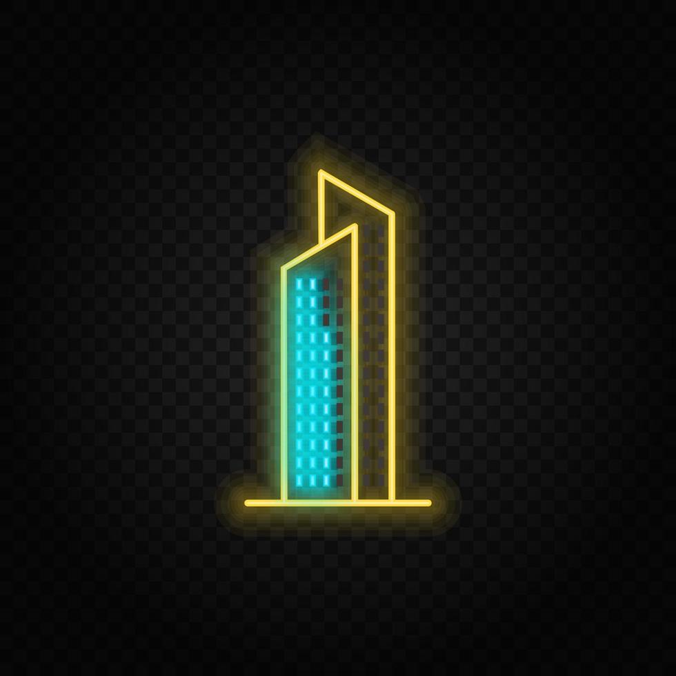 building neon vector icon. Blue and yellow neon vector icon. Vector transparent background