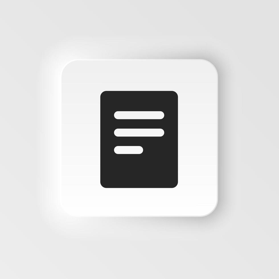 Document icon - Vector. Simple element illustration from UI concept. Document icon neumorphic style vector icon .