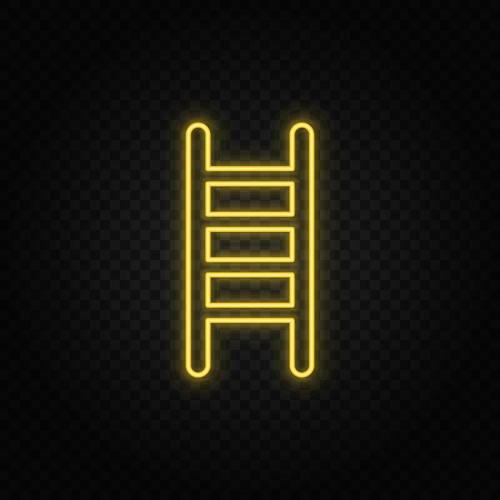 Yellow neon icon business, ladder, metaphor.Transparent background. Yellow neon vector icon on dark background