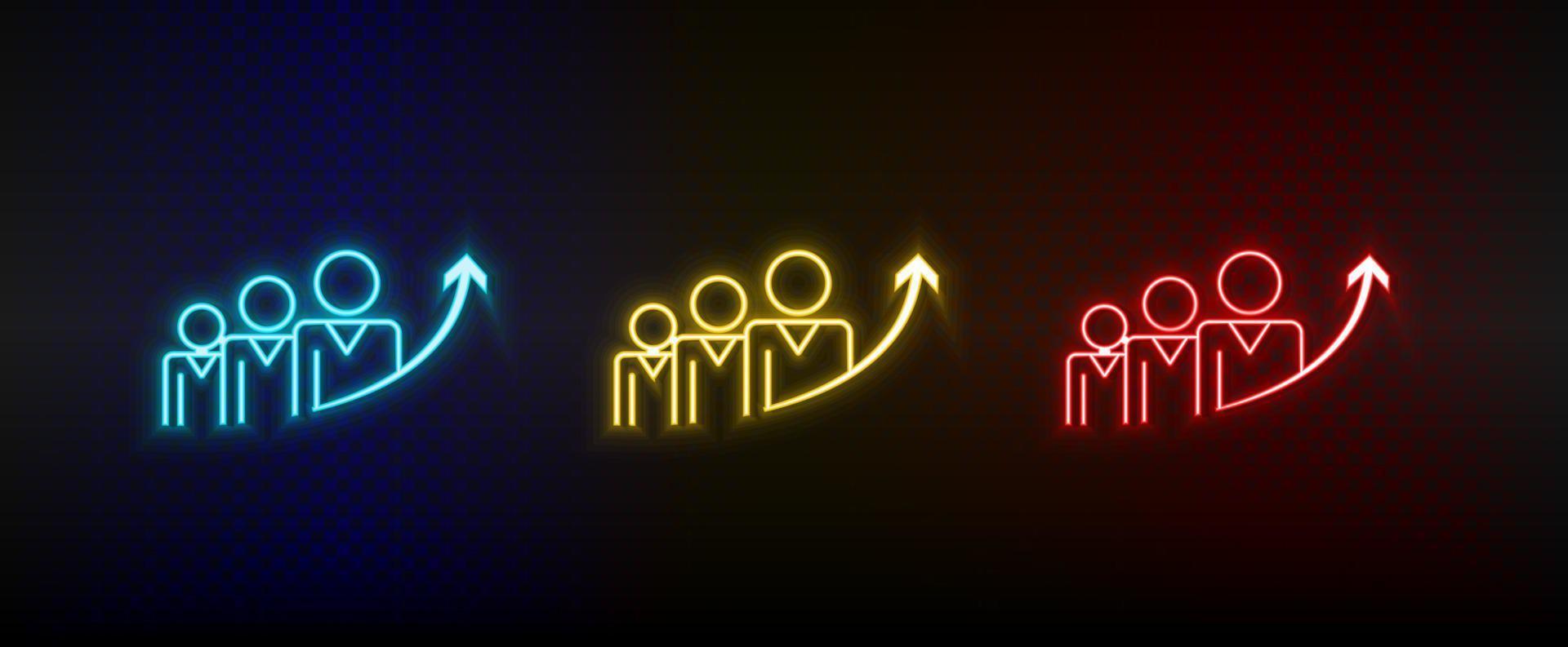 Neon icon set business growth, business, success. Set of red, blue, yellow neon vector icon on transparency dark background