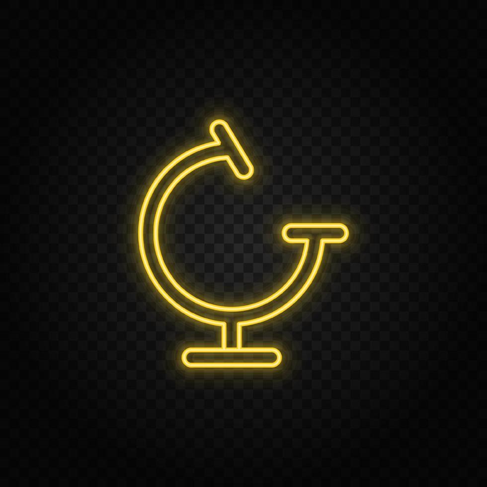 Yellow neon icon biochemistry, lab research. Transparent background. Yellow neon vector icon on dark background