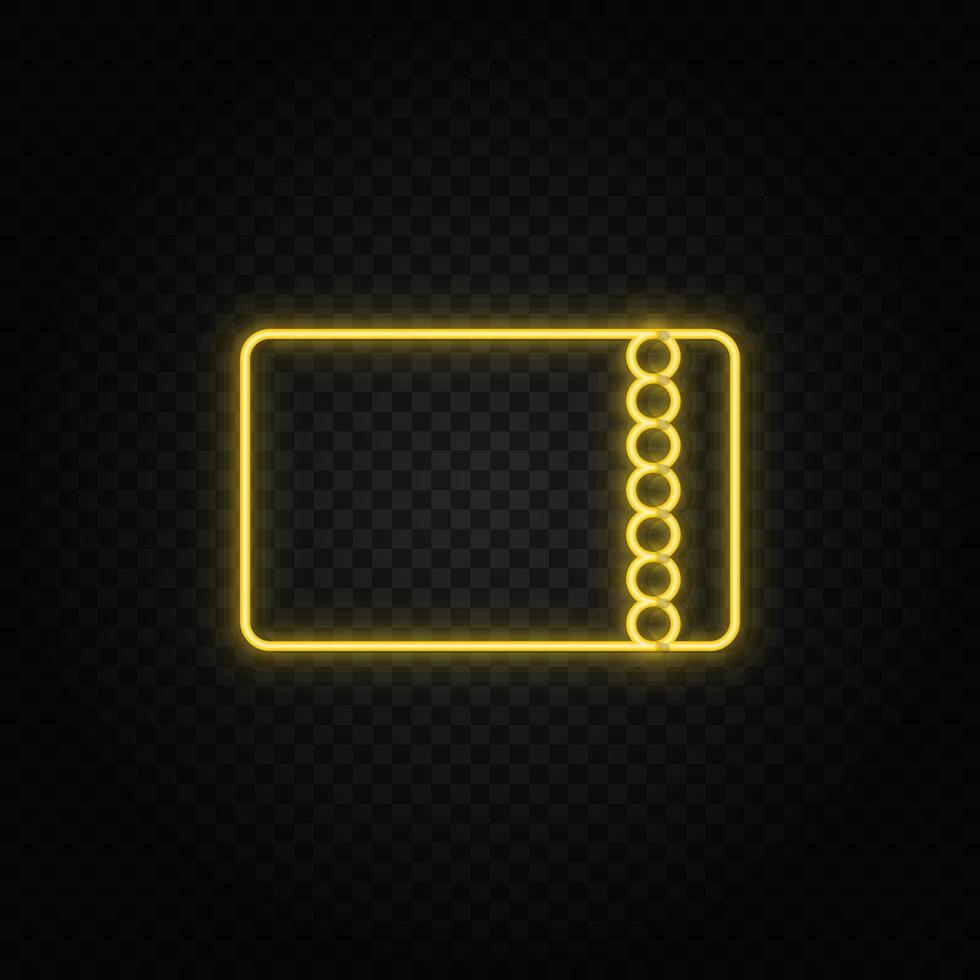 Yellow neon icon ticket.Transparent background. Yellow neon vector icon on dark background