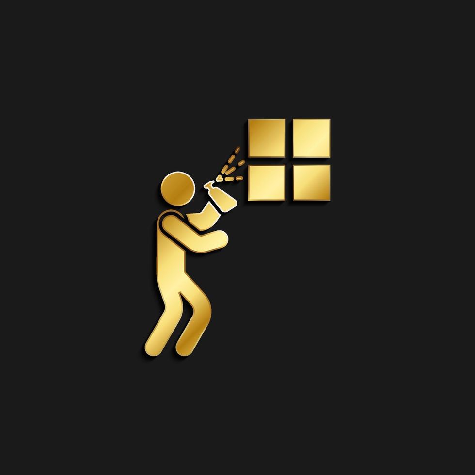 Cleaning, window gold icon. Vector illustration of golden icon on dark background