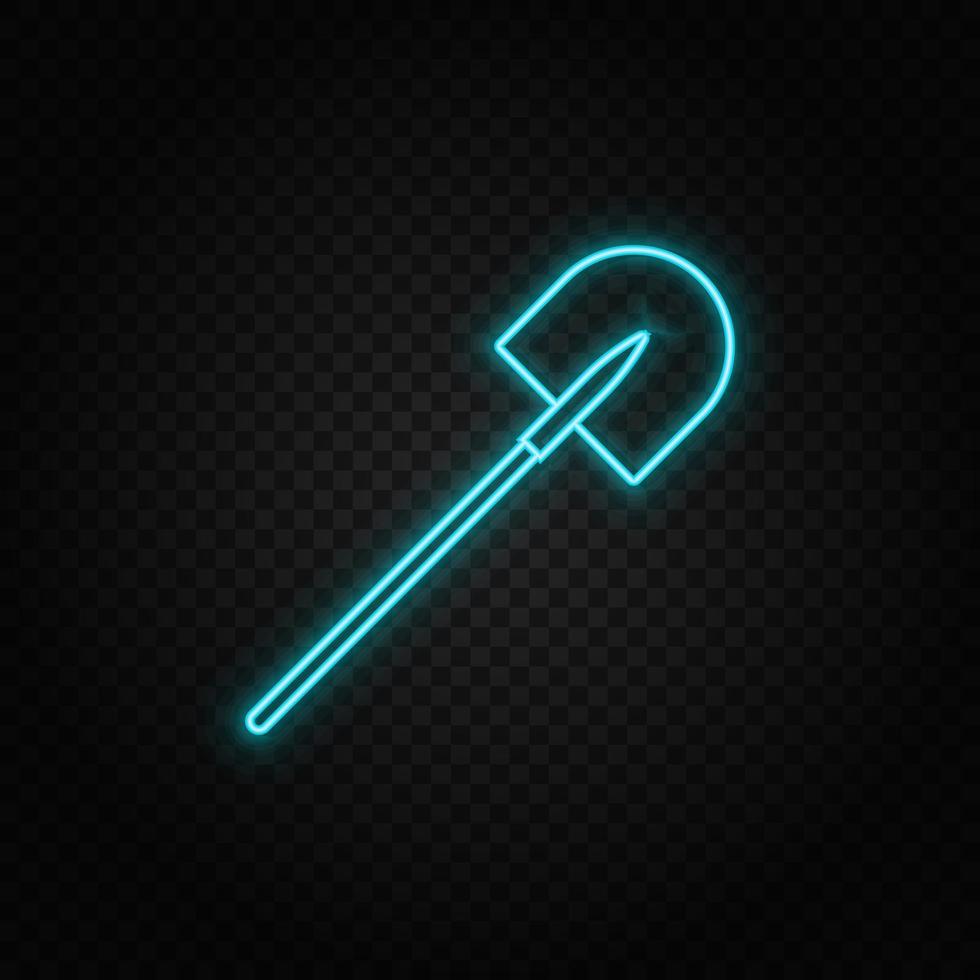 building, construction, industry, shovel. Blue and yellow neon vector icon. Vector transparent background