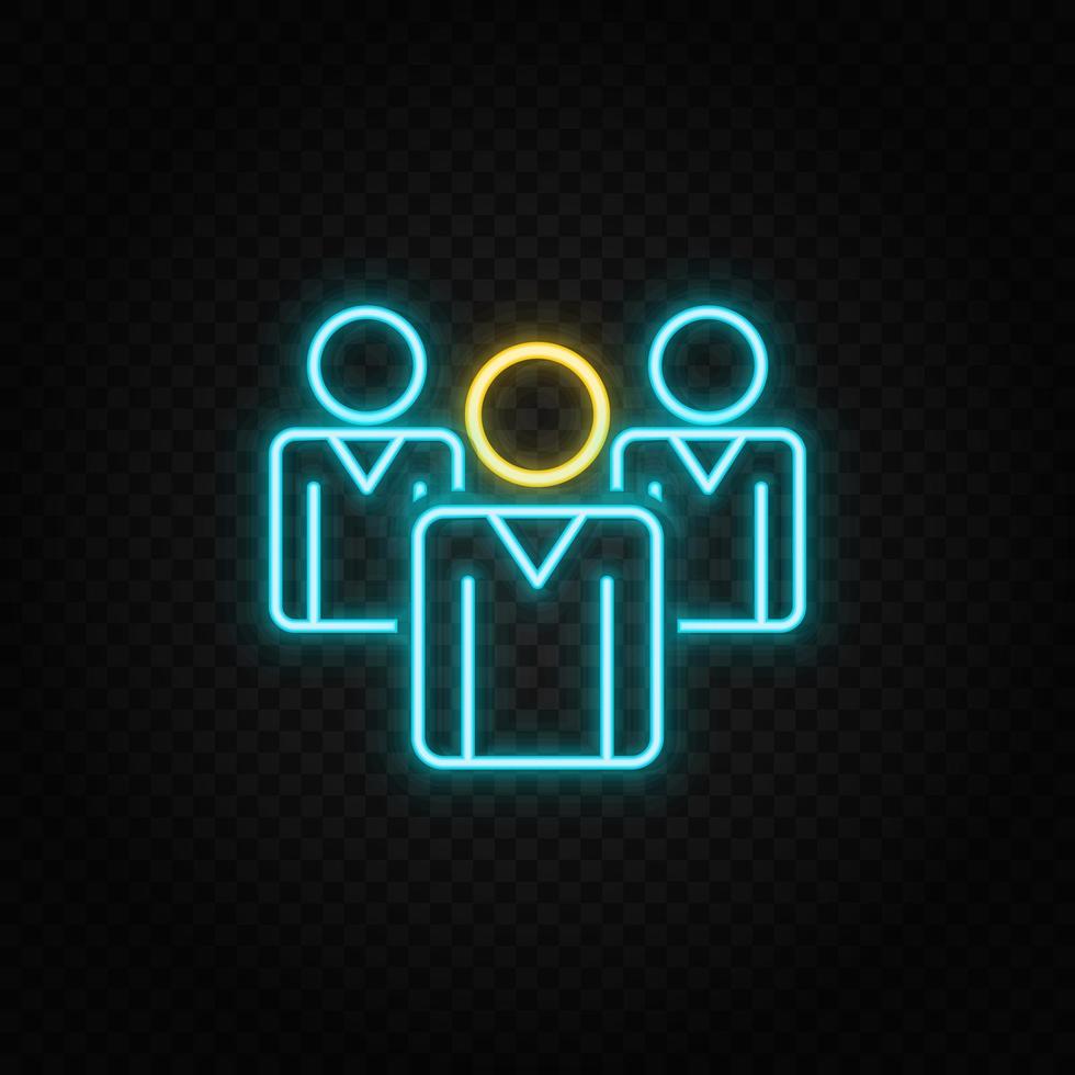 businesswoman, leader neon icon. Blue and yellow neon vector icon. Transparent background