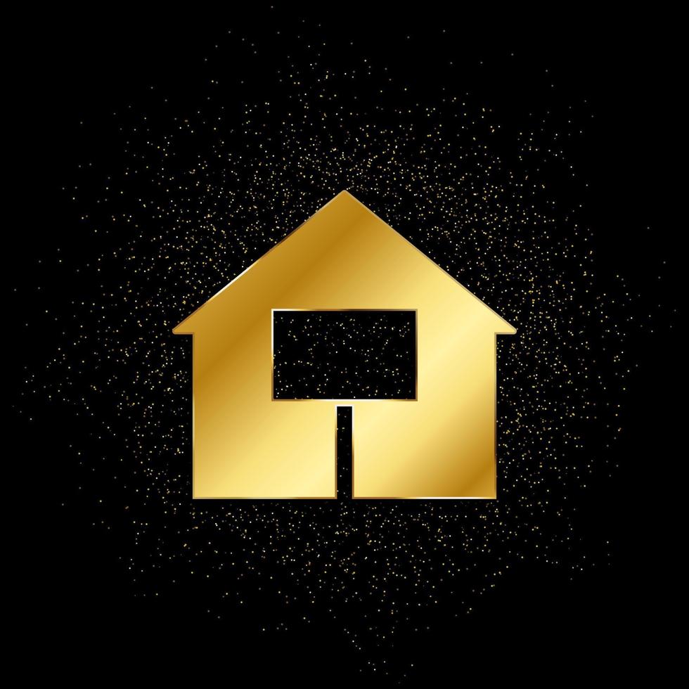 casa, vendido oro icono. vector ilustración de dorado partícula antecedentes. oro icono