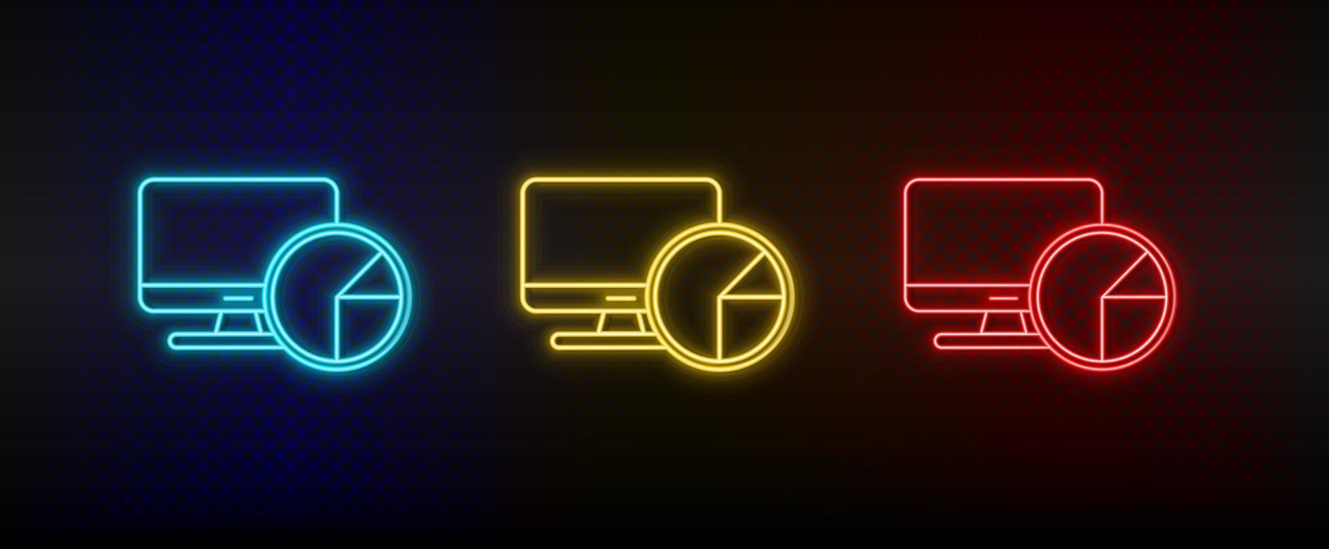 Neon icon set Memory computer. Set of red, blue, yellow neon vector icon on transparency dark background