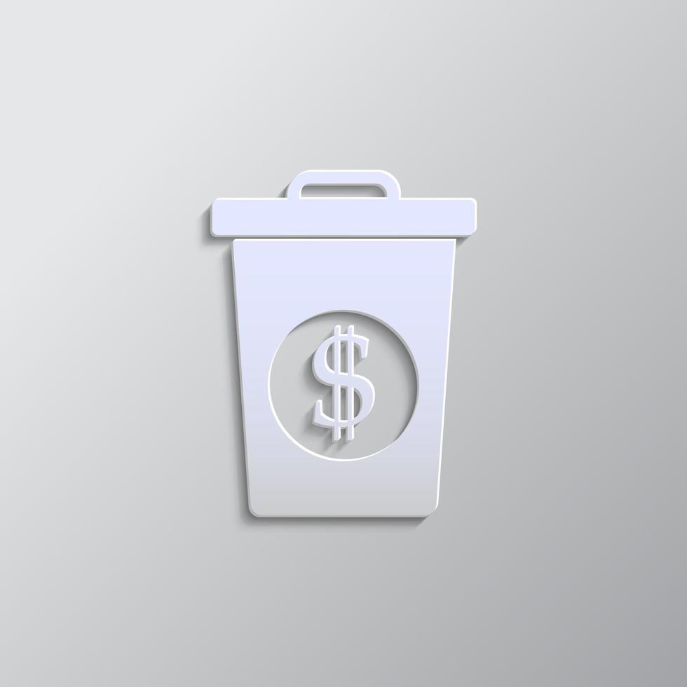 dustbin, garbage can paper style, icon. Grey color vector background- Paper style vector icon