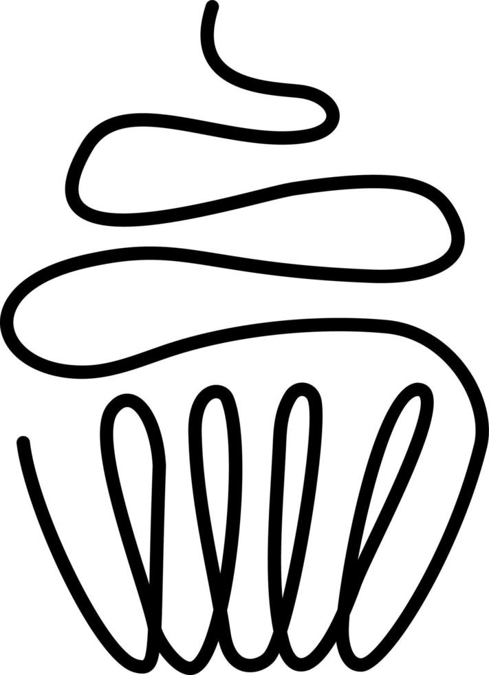 una línea continua dibujada de pastel de cumpleaños con una vela pintada a mano con una silueta de imagen. arte lineal. muffin de regalo festivo. vector