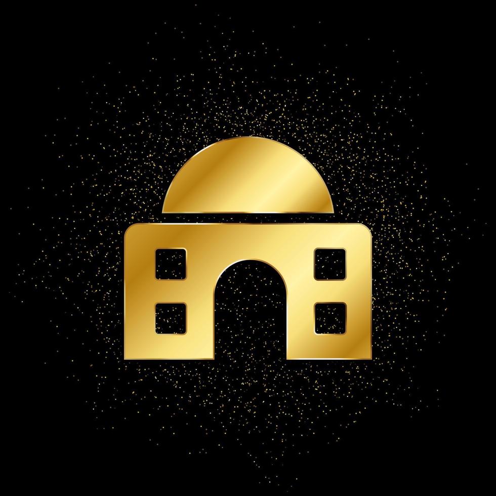 edificio, Universidad oro icono. vector ilustración de dorado partícula antecedentes. aislado vector firmar símbolo - educación icono negro antecedentes .