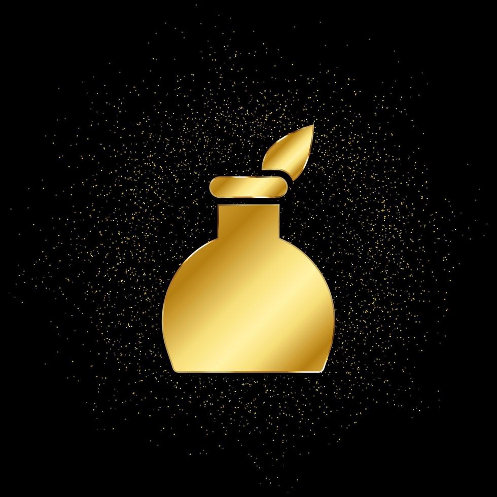 feather pen, ink pot gold icon. Vector illustration of golden particle background. isolated vector sign symbol - Education icon black background .