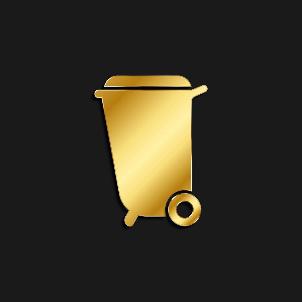 Bin, trash gold icon. Vector illustration of golden icon on dark background