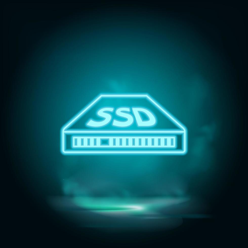 Ssd vector blue neon icon. Illustration isolated vector sign symbol - computer technologies icon vector neon - Vector