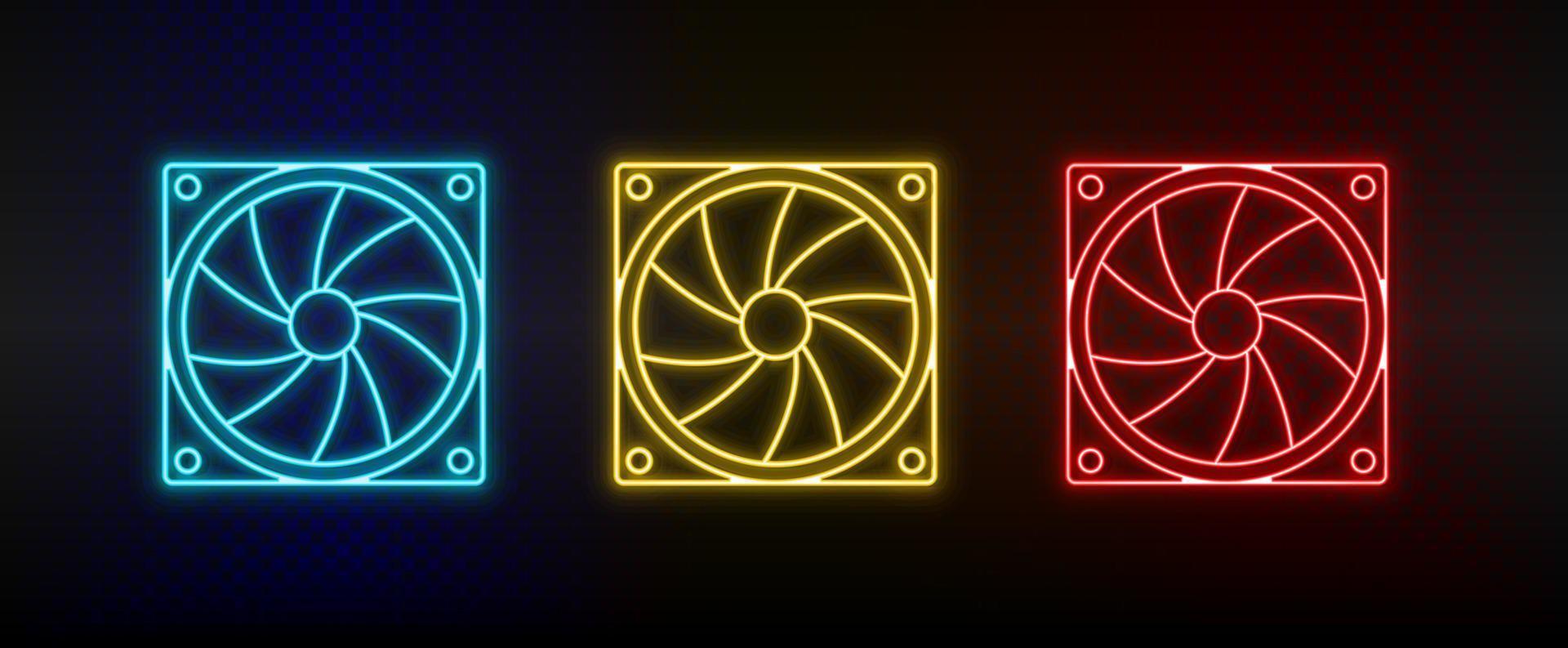 Neon icon set Culler. Set of red, blue, yellow neon vector icon on transparency dark background