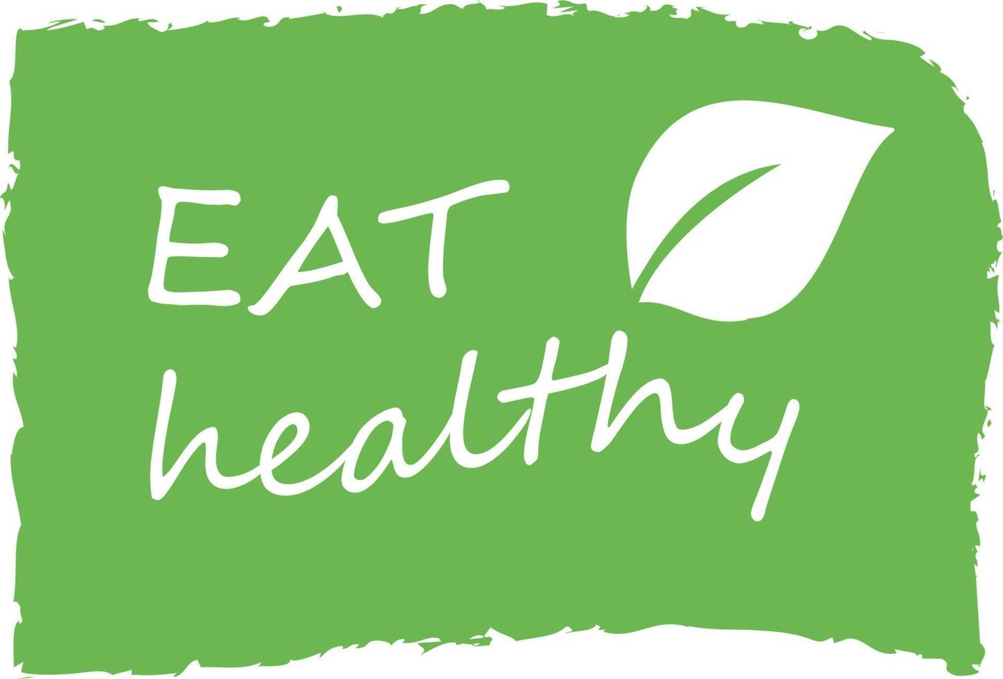 Eat healthy - motivational poster or banner with hand-lettering phrase eat healthy on green background with trendy linear icons and signs of fruits and vegetables vector illustration.