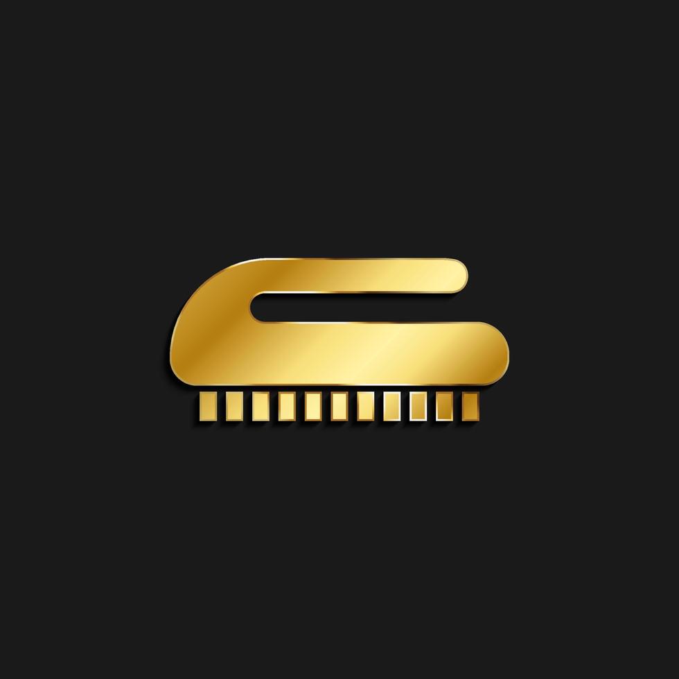cepillar, limpieza oro icono. vector ilustración de dorado icono en oscuro antecedentes