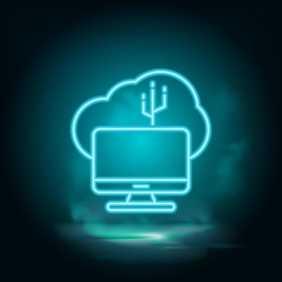 Cloud , connection vector blue neon icon. Illustration isolated vector sign symbol - computer technologies icon vector neon - Vector