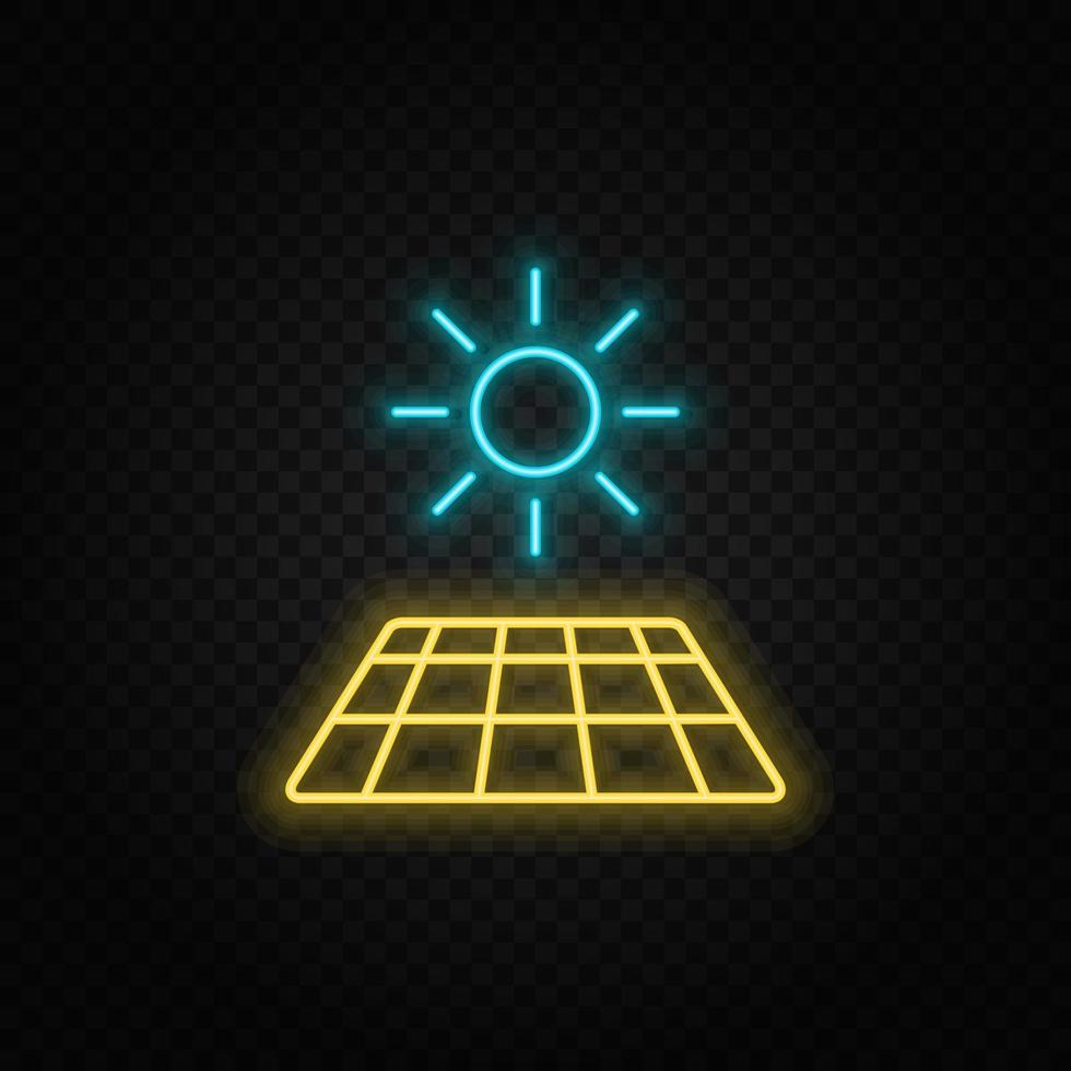 solar, sun, charger neon vector icon. Blue and yellow neon vector icon. Vector transparent background