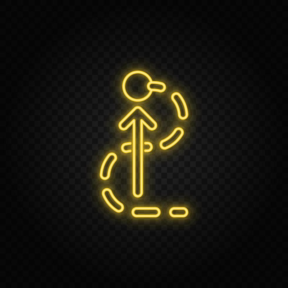 Yellow neon icon path, business, strategy.Transparent background. Yellow neon vector icon on dark background