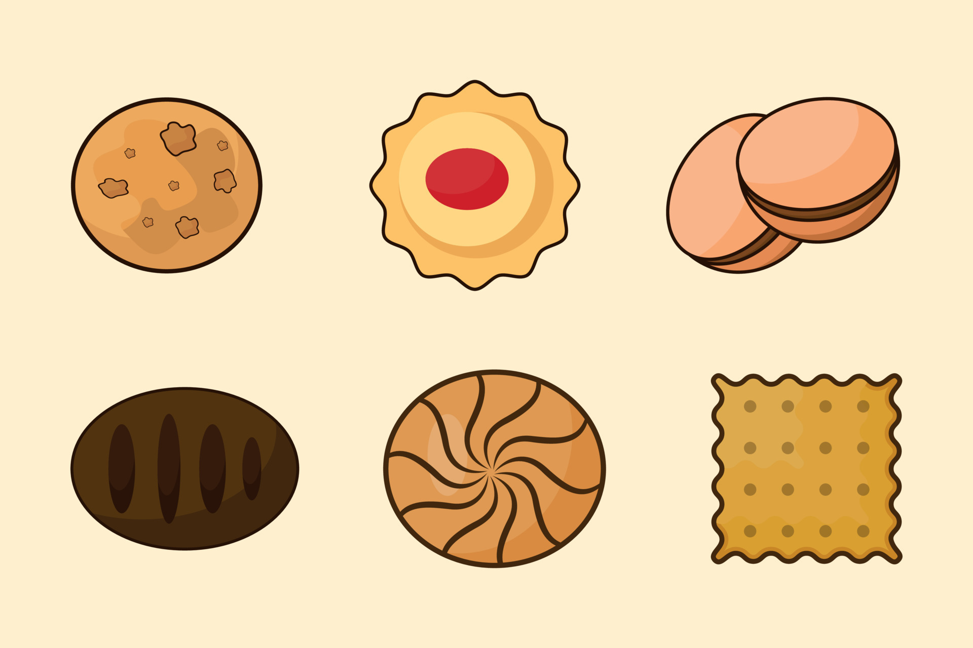 Set of Different Cookies Including a Biscuit Illustration Design
