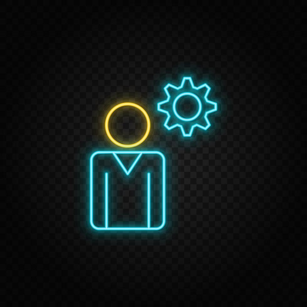 brainstorming, business neon icon. Blue and yellow neon vector icon. Transparent background