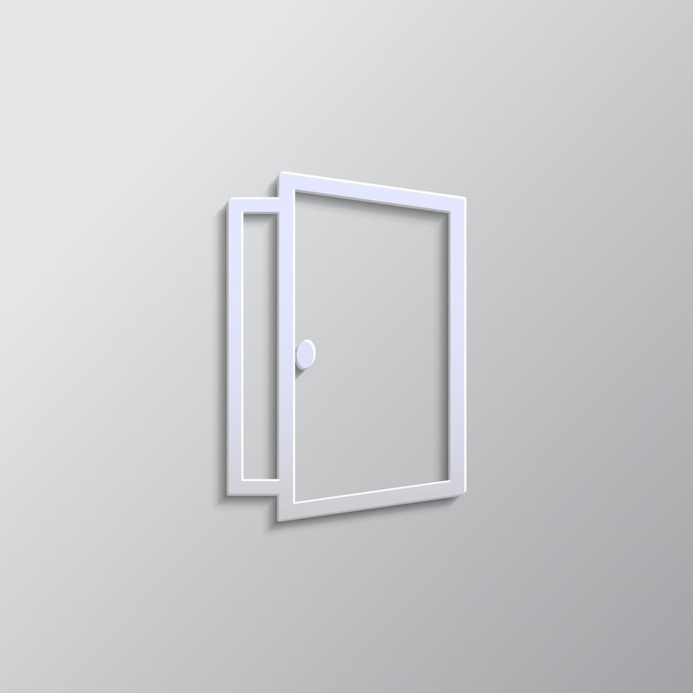 Door, open, icon paper style. Grey color vector background- Paper style vector icon
