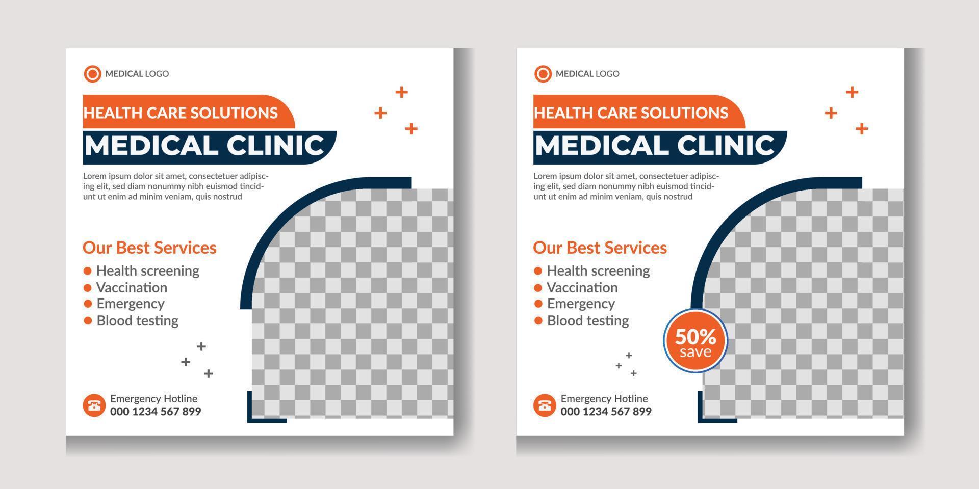 Medical and health care services social media post template design collection promotion square flyer template free Vector