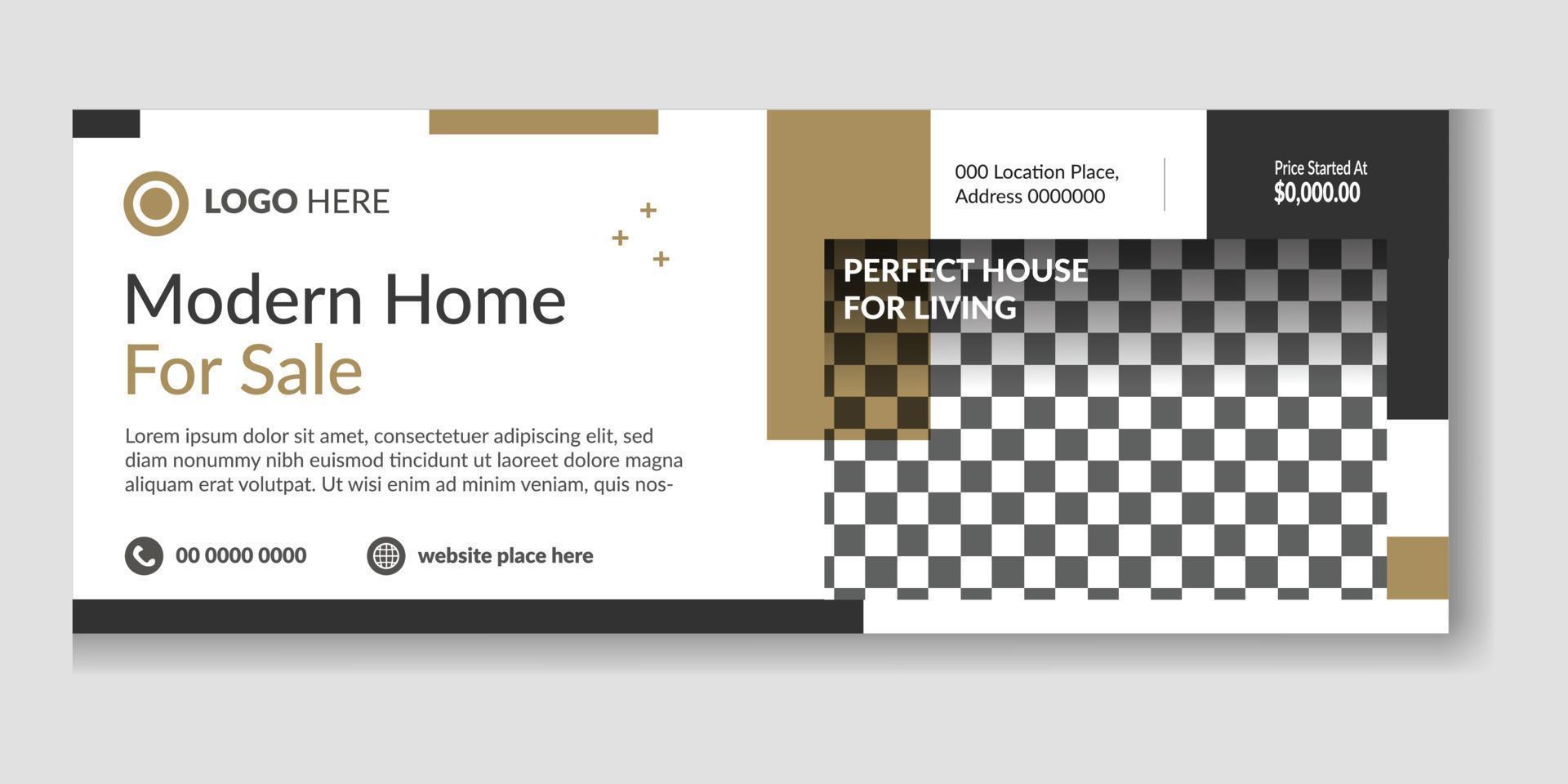 Perfect and modern home for sale timeline cover banner template for real estate agency. Abstract corporate business digital agency vector