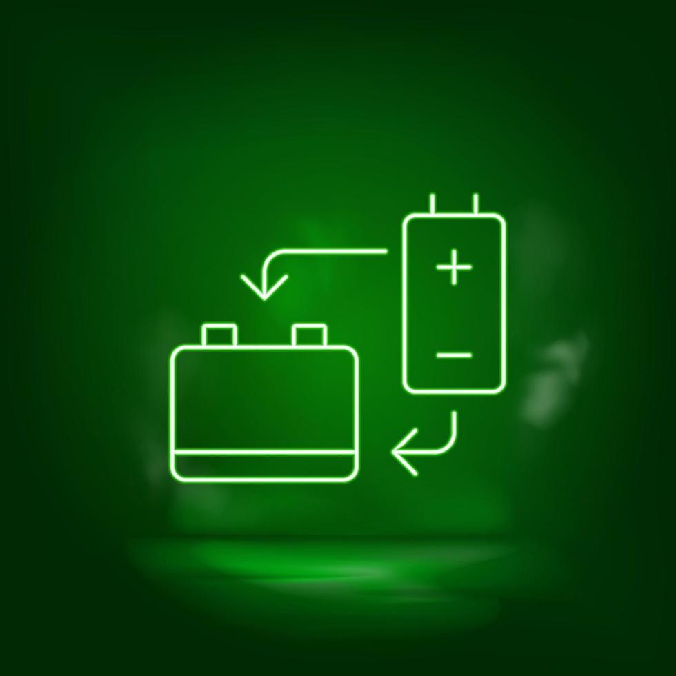 Battery, energy, eco neon vector icon. Save the world, green neon, Green background