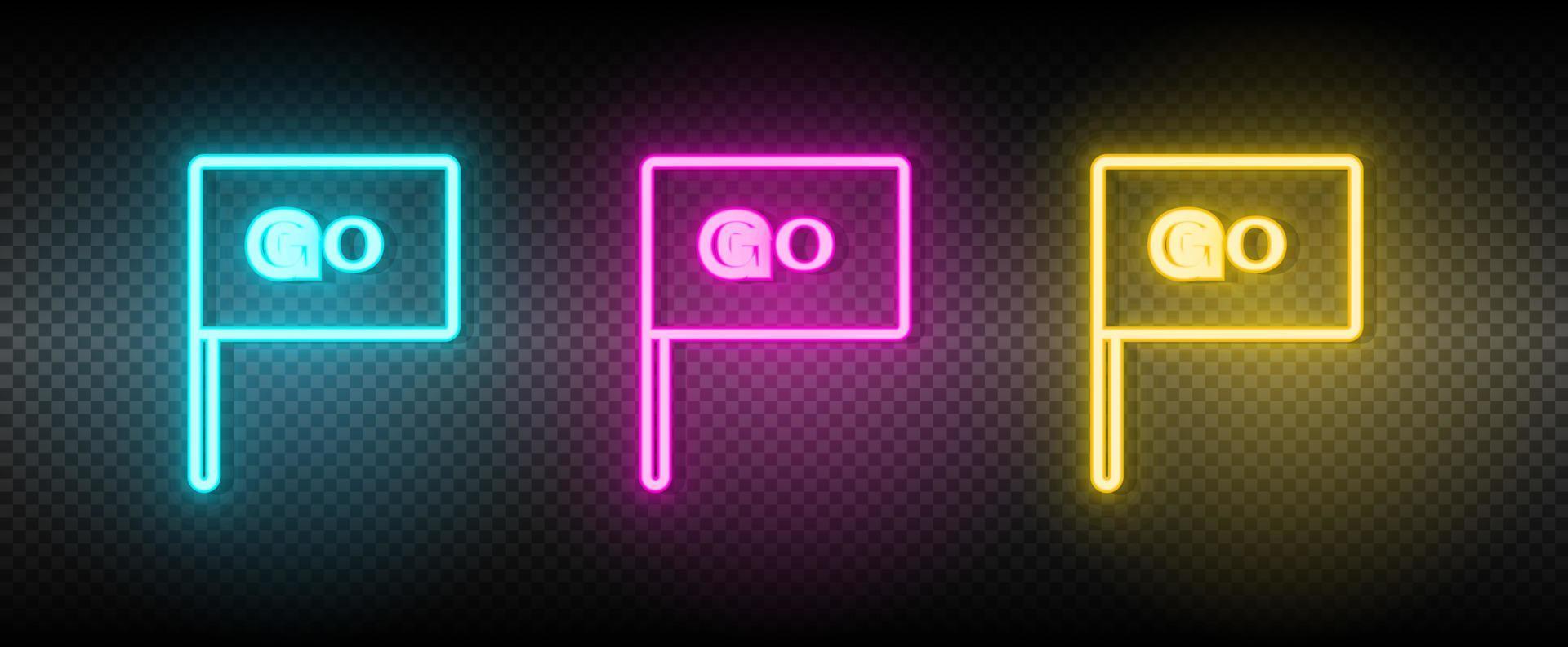 flag, go neon vector icon. Illustration neon blue, yellow, red icon set