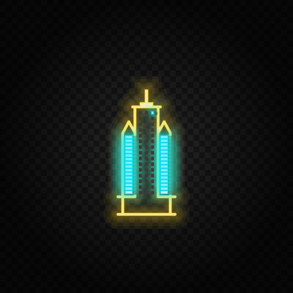 building neon vector icon. Blue and yellow neon vector icon. Vector transparent background