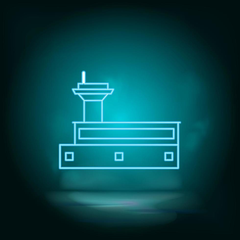 Neon building airaport. Blue neon, Building vector icon. Vector background