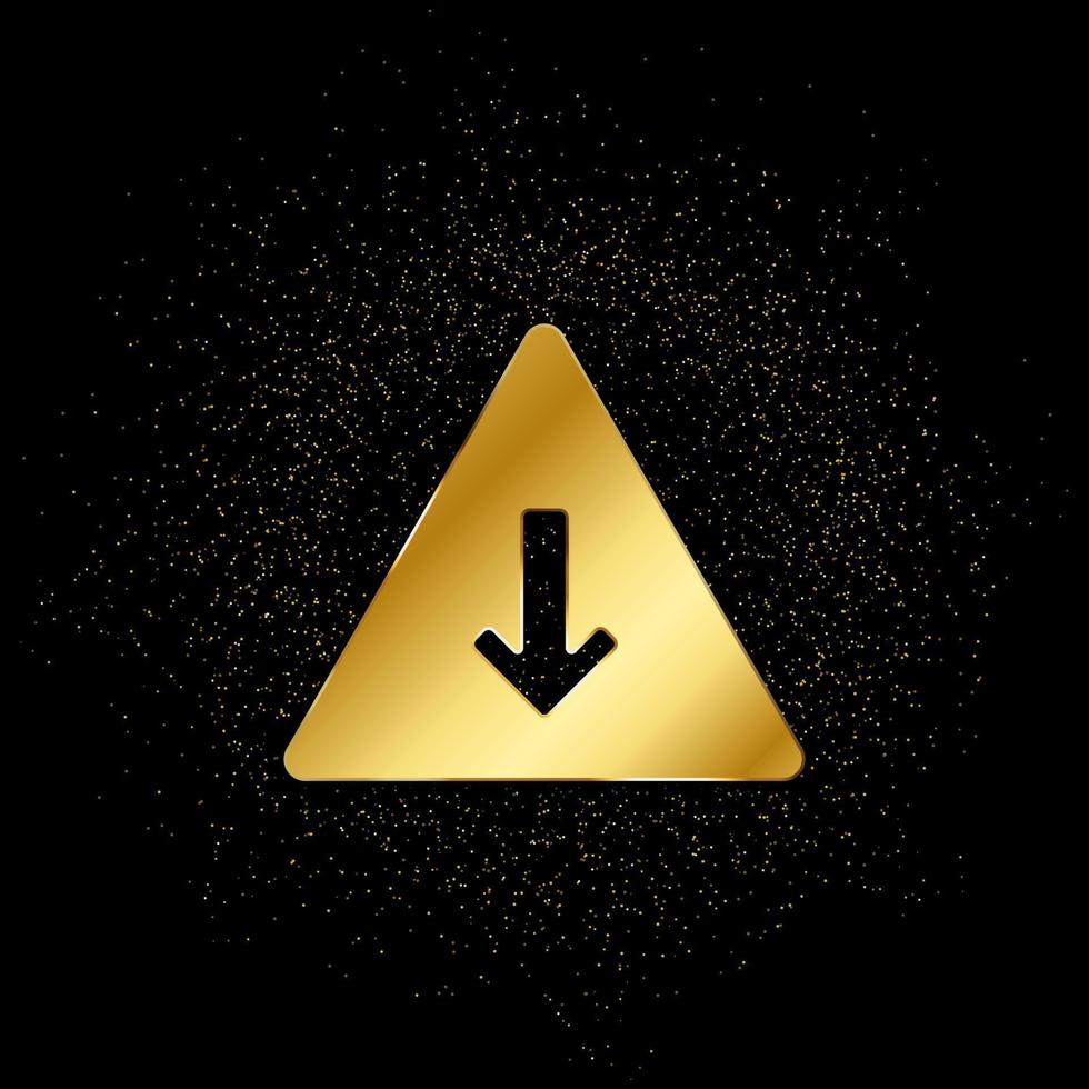 arrow, down, pyramid gold icon. Vector illustration of golden particle background. gold icon