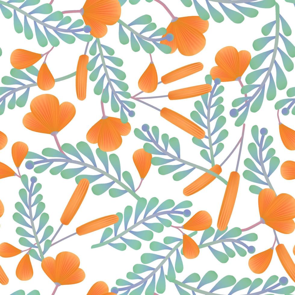 Vector Summer Wild Flower Seamless Fabric or Wrapping Paper Pattern, Orange and Blue.