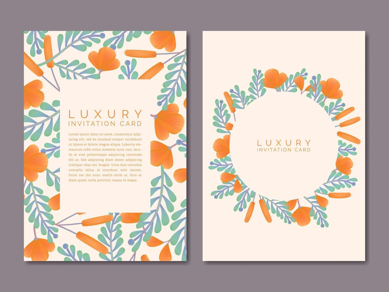 Vector Vintage Spring or Summer Floral Drawing Pattern Luxury Invitation Card or Poster. Pink, Orange and Blue.