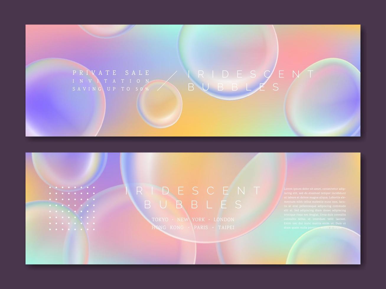 Vector Pastel Iridescent Bubbles Overlapping Background Illustration for Jewelry, Luxury Brand Web Banner or Voucher.