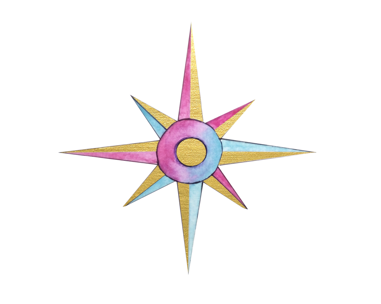 watercolor gold compass, png background.hand drawn