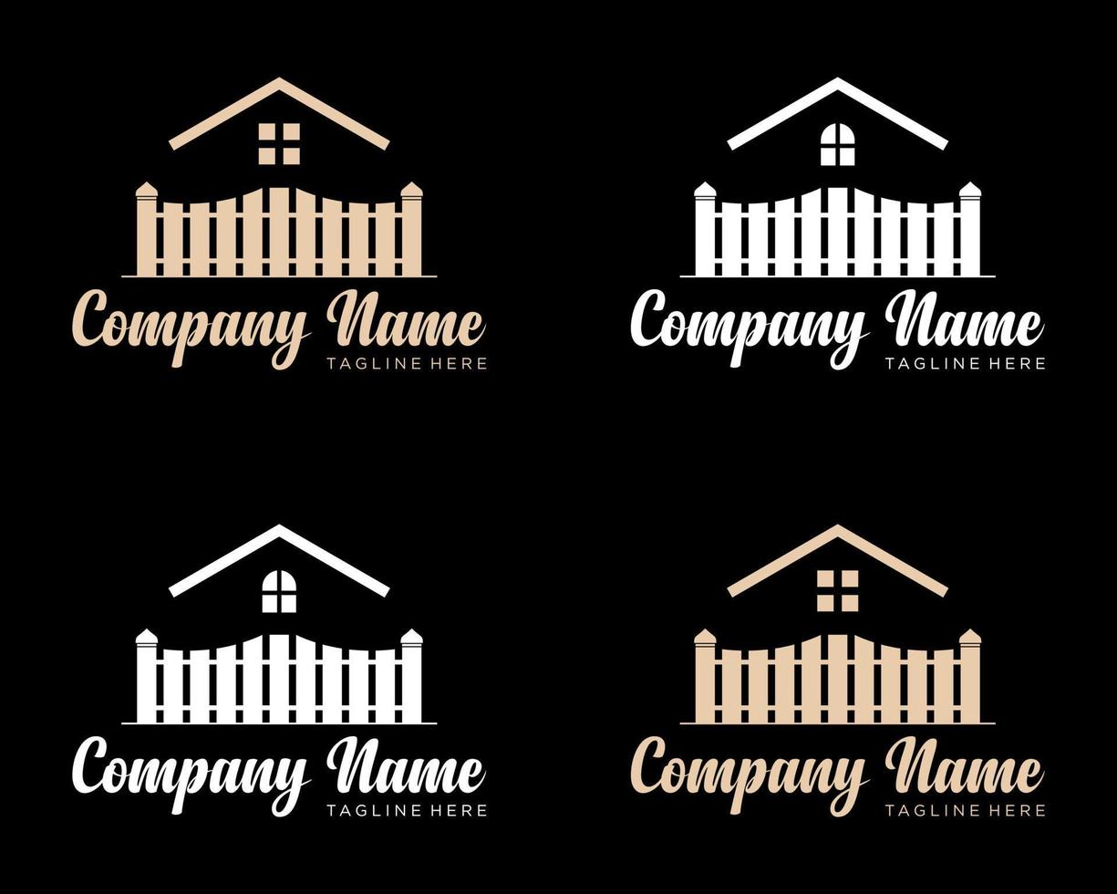 Set Villa Home House Fence Architecture Rooftop Building Service Luxury Style Design Vector