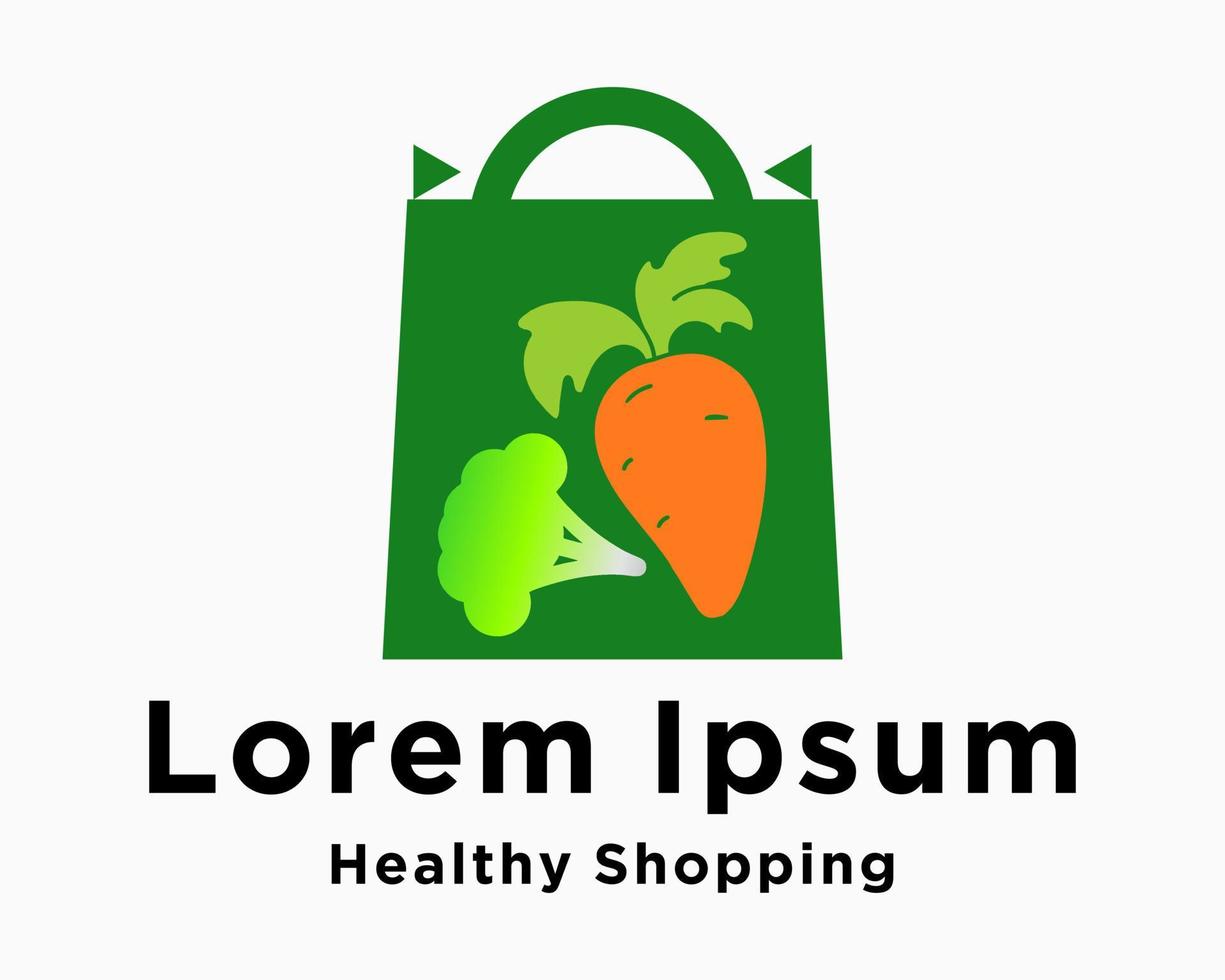 Set Icon Bag Shop Vegetables Carrot Broccoli Healthy Food Menu Fresh Supermarket Brand Design Vector