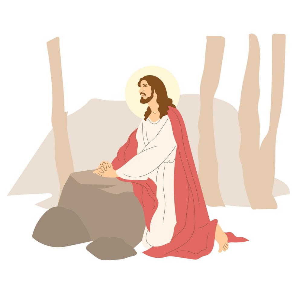 Jesús Orando en getsemaní, Pascua de Resurrección tiempo. vector
