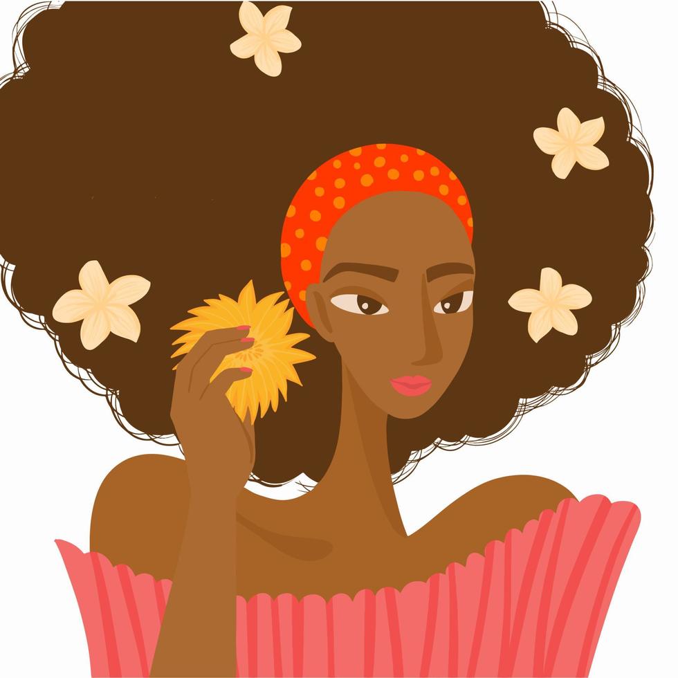 Happy girl holding yellow flower vector