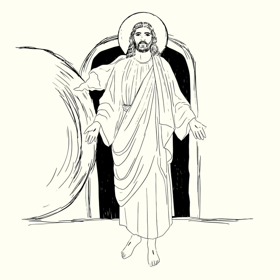 salida desde tumba cueva sitio de entierro. ascensión de Mesías. Jesús Cristo hijo de Dios vector