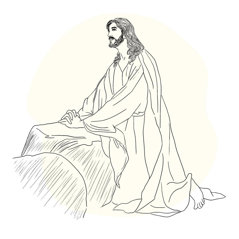 Jesus Praying in Gethsemane, easter time. vector