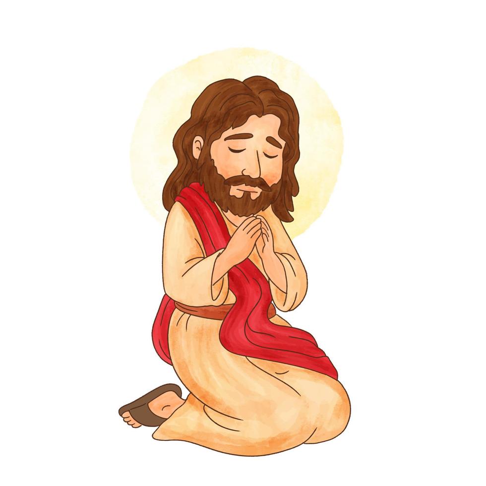 Jesus Praying in Gethsemane, easter time. vector