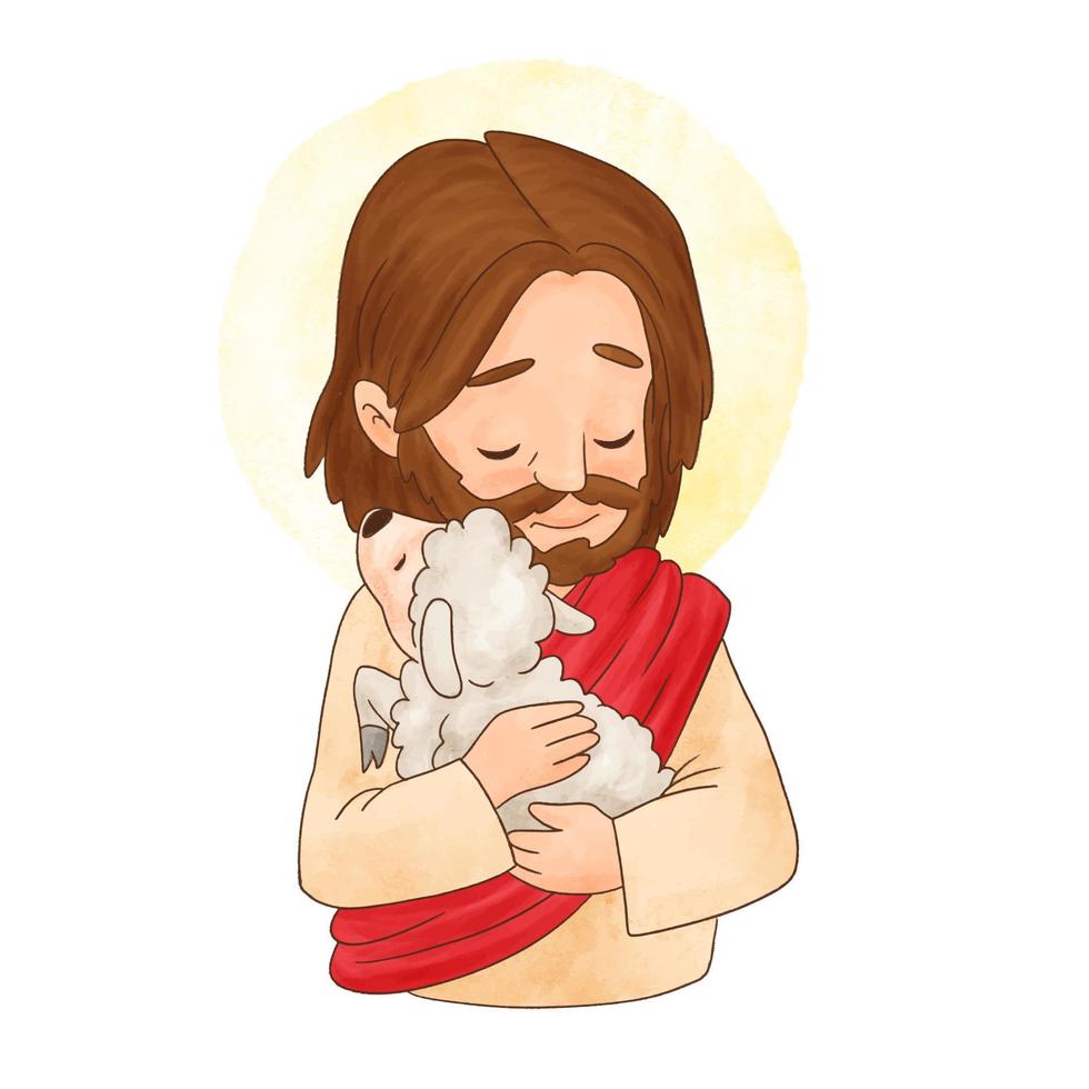 Jesus christ and the sheep vector