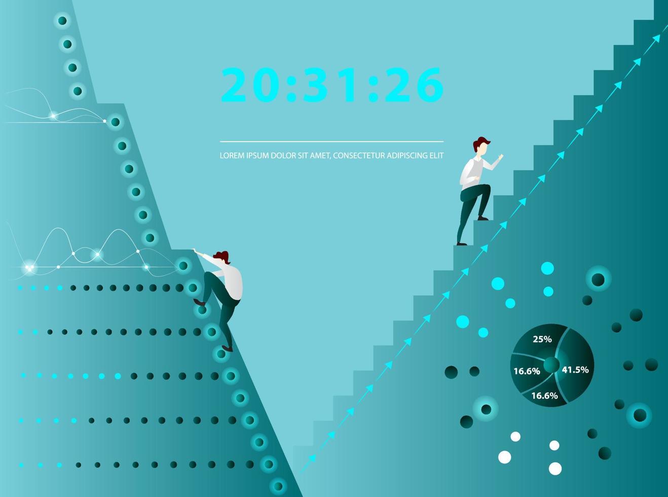 Business man climb a rock and stairs. Business plan and strategy competition. Business graph vector