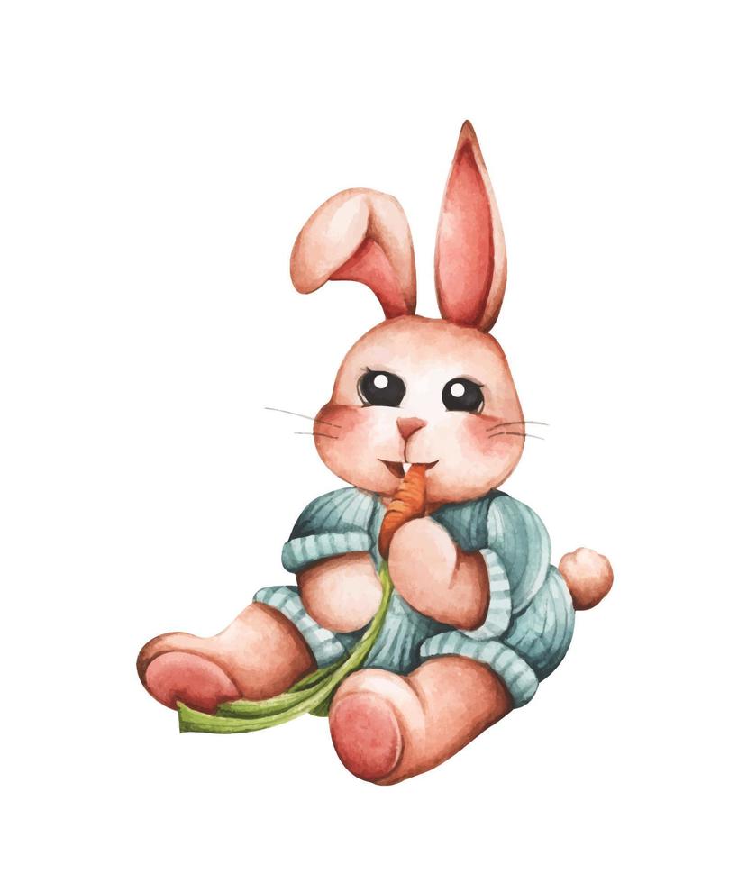 linda conejito para primavera estación. Pascua de Resurrección Conejo. acuarela ilustración. Conejo dibujos animados. animal fauna silvestre personaje. vector